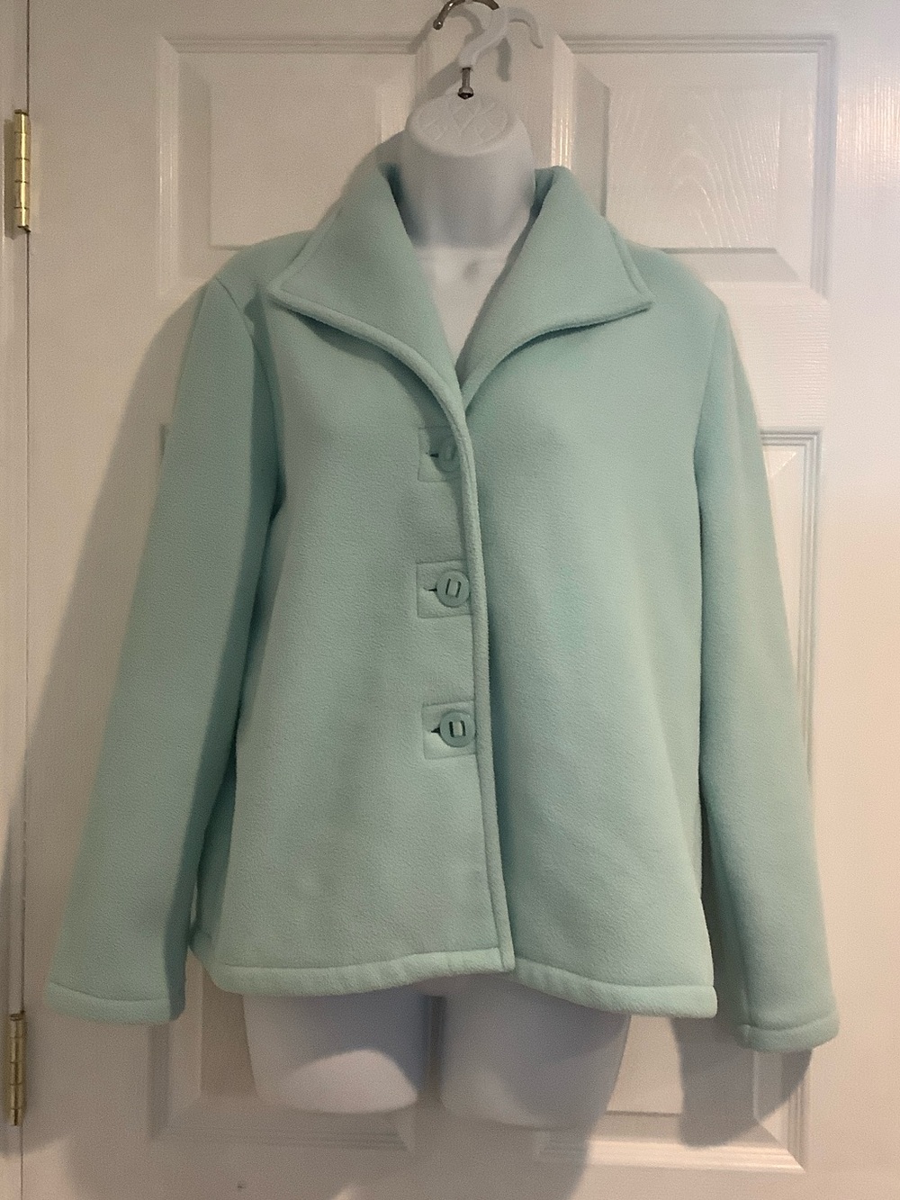 TALBOTS PETITE Light Aqua Blue Fleece Button Down Warm Fall Winter Pea Coat M